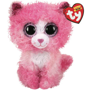 TY Beanie Boos REAGAN Kissa, jolla on vaaleanpunainen kihara turkki reg
