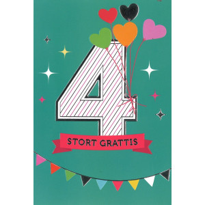 Onnittelukortti 4 vuotta Metallisia yksityiskohtia