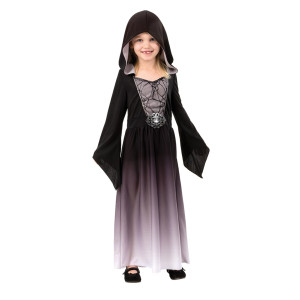 Maskeraddräkt Grå klänning med huva strl 134-140