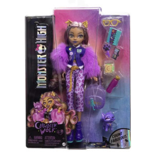 Monster High Clawdeen Wolf Nukke lemmikin kanssa