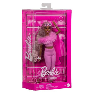 Barbie Deluxe Style Nukke Punotut hiukset vaaleanpunaisilla vaatteilla