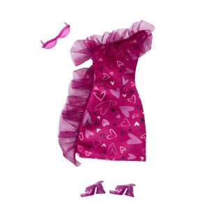 Barbie Fashion Vaaleanpunainen mekko sydämillä HRH36