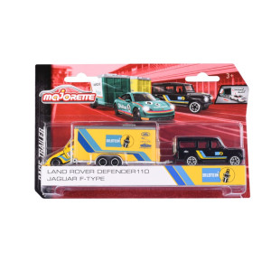 Majorette Race Trailer Land Rover Defender 110 + Jaguar