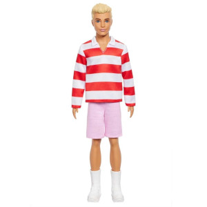 Barbie Fashionistas Ken-nukke Puna-/valkoraidallinen neulepusero HYV01